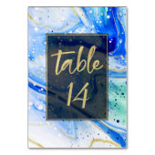 Numéro De Table Marbre bleu brillant avec Mariage feuille or (Dos)