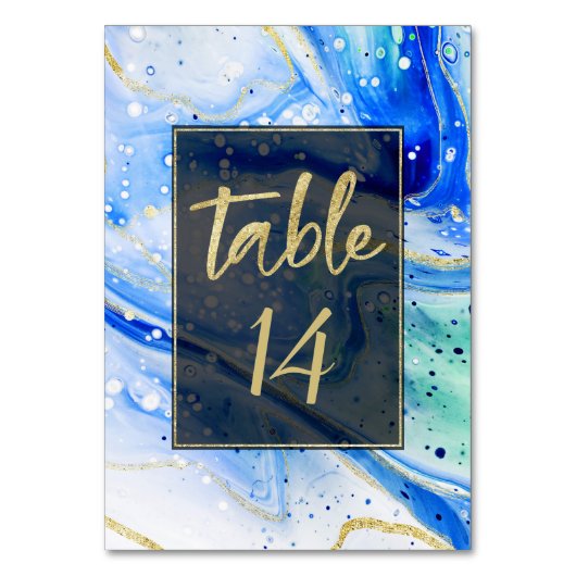 Numéro De Table Marbre bleu brillant avec Mariage feuille or (Par défaut)