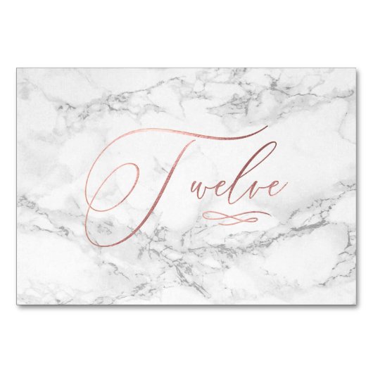 Numéro De Table Marbre Faux Or Rose Calligraphie Douze (Devant)
