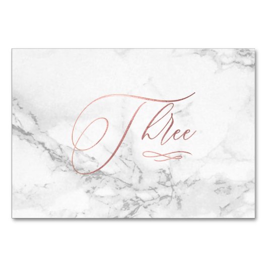 Numéro De Table Marbre Faux Or Rose Romantique Calligraphie Trois  (Devant)