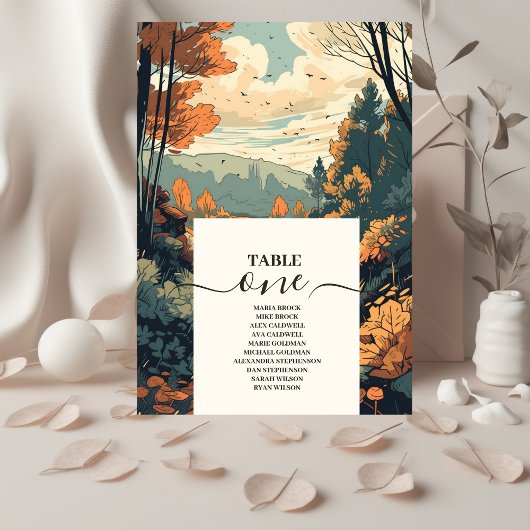 Numéro De Table Mariage À feuillage persistant Rustic Mountain For