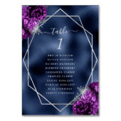 Numéro De Table Mariage à huile bleu marine Floral Silver Frame (Dos)