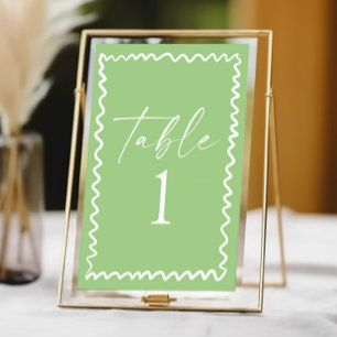 Numéro De Table Mariage à la frontière ondulée verte et citrus cap