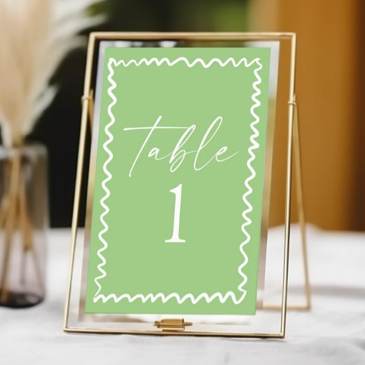 Numéro De Table Mariage à la frontière ondulée verte et citrus cap