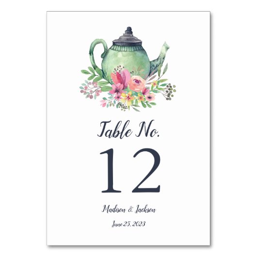Numéro De Table Mariage à la théière aquarelle (Par défaut)