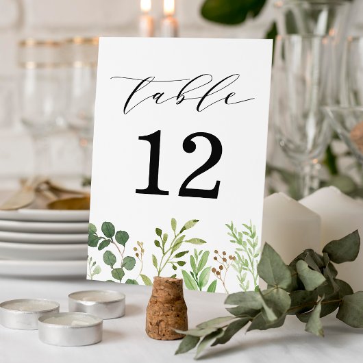 Numéro De Table Mariage à la verdure à l'aquarelle