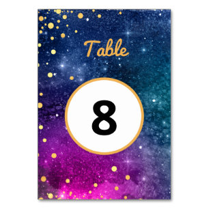 Numéro De Table Mariage à l'aquarelle bleu paon moderne et or