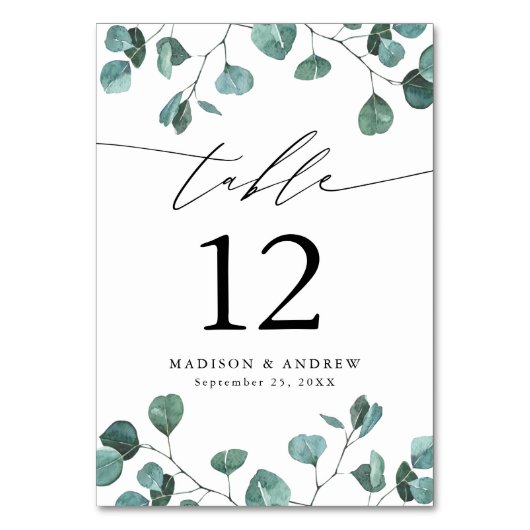 Numéro De Table Mariage à l'aquarelle moderne Eucalyptus Verdure (Par défaut)