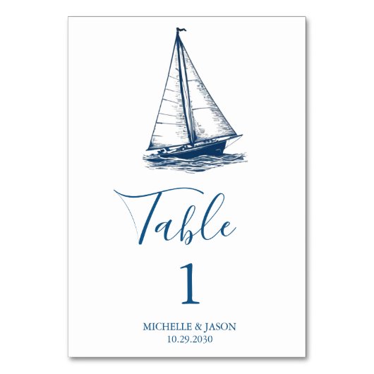 Numéro De Table Mariage à l'aquarelle nautique bateau à voile tend (Par défaut)