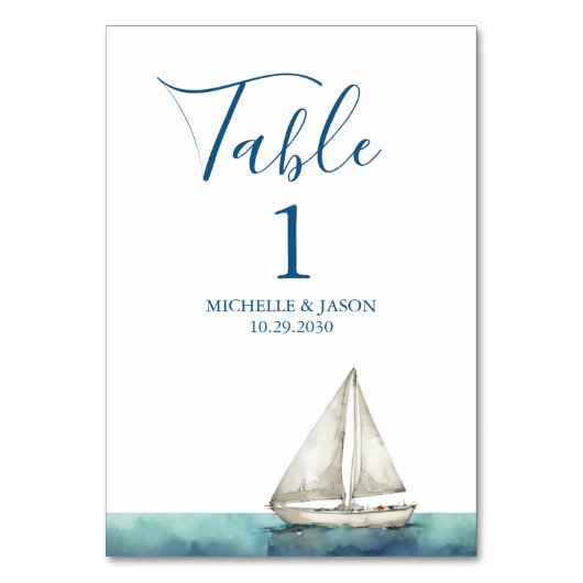 Numéro De Table Mariage à l'aquarelle nautique voilier tendance (Par défaut)
