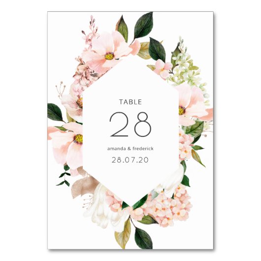 Numéro De Table Mariage à l'aquarelle pastel rose hydrangea (Dos)