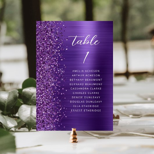 Numéro De Table Mariage à l'écriture métallique scintillante viole