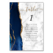 Numéro De Table Mariage à Marbre Agate Or Bleu Marine (Dos)