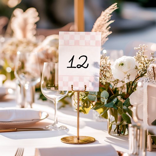 Numéro De Table Mariage à motif damier rose peint