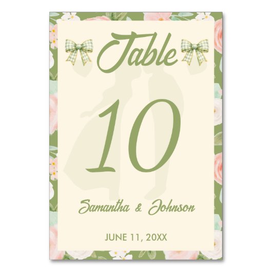 Numéro De Table Mariage à noeud Gingham Vert Fleur Sauvage (Par défaut)
