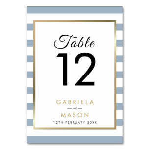 Numéro De Table Mariage à rayures bleu poussiéreux   Faux papier d