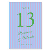 Numéro De Table Mariage à rayures vert Citron Bleu Rose Rétro (Dos)
