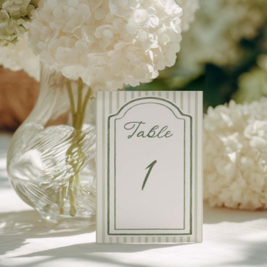 Numéro De Table Mariage à rayures vert sauge