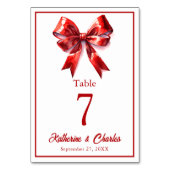 Numéro De Table Mariage à ruban rouge moderne (Dos)
