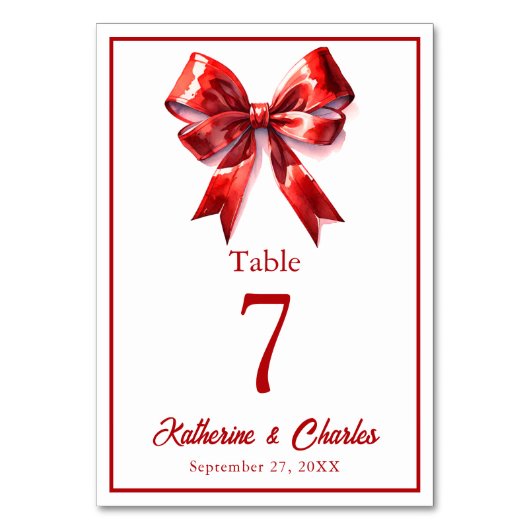 Numéro De Table Mariage à ruban rouge moderne (Par défaut)