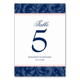 Numéro De Table Mariage à torsades bleu marine et rose vif