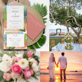Numéro De Table Mariage Abstrait Tropical Corail Sarcelle Gras