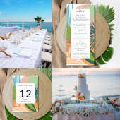 Numéro De Table Mariage Abstrait Tropical Corail Sarcelle Gras