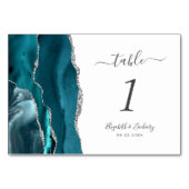Numéro De Table Mariage Agate Bleu Turquoise Argent (Devant)