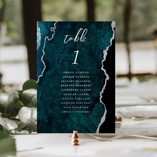 Numéro De Table Mariage Agate Bleu Turquoise Argent
