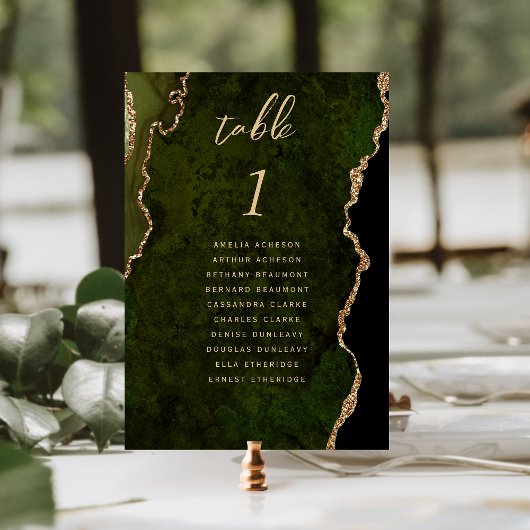 Numéro De Table Mariage Agate Or Vert Olive