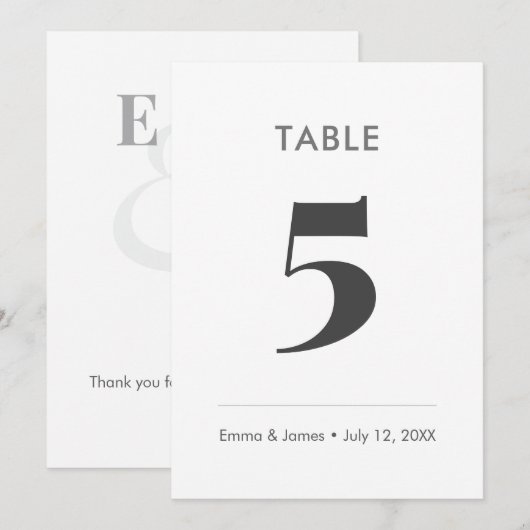 Numéro de table Mariage Ampersand Minimaliste (Devant / Derrière)