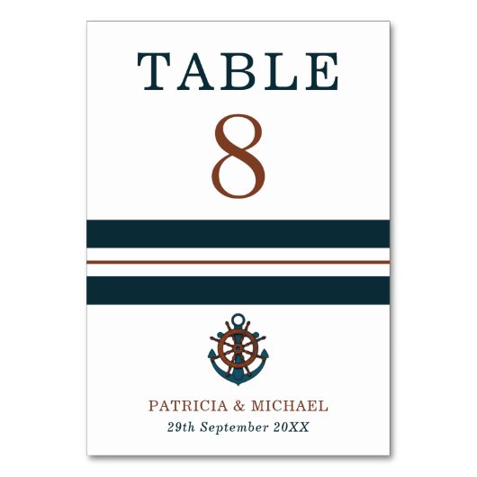 Numéro De Table Mariage Ancre bleu marine (Dos)