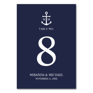 Numéro De Table Mariage Ancre bleu marine