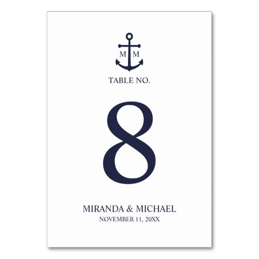 Numéro De Table Mariage Ancre bleu marine (Dos)