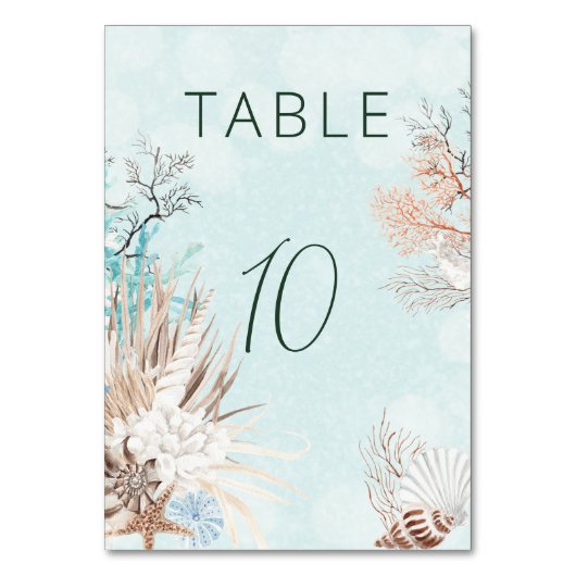 Numéro De Table Mariage Aqua Ocean & Shells (Dos)