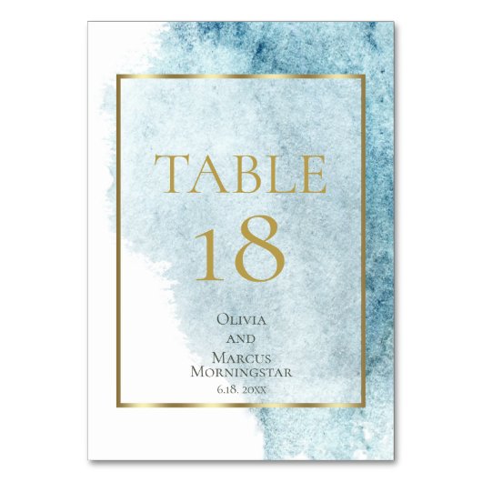 Numéro De Table MARIAGE | Aquarelle bleu clair Denim (Dos)