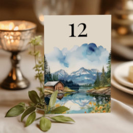 Numéro De Table Mariage aquarelle de la grange rustique du lac Cou