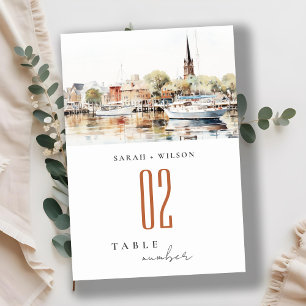 Numéro De Table Mariage aquarelle élégant Annapolis Maryland
