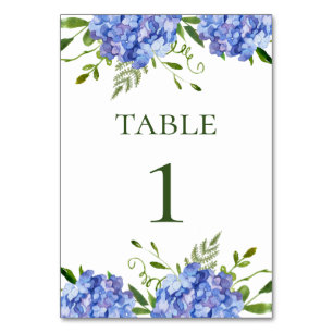Numéro De Table Mariage Aquarelle Florale aux Hortensias Bleus