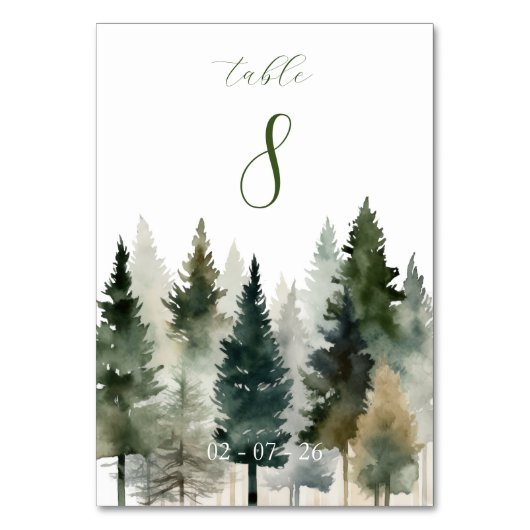 Numéro de table | Mariage | Aquarelle Forêt de Pin (Par défaut)