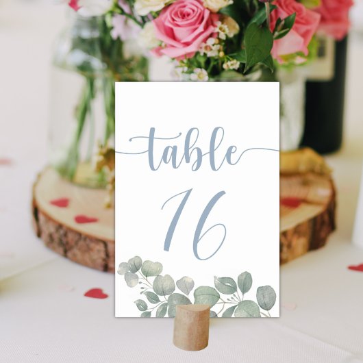 Numéro De Table Mariage aquarelle rustique Eucalyptus Bleu Poussié