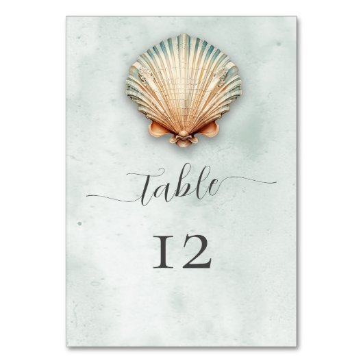 Numéro De Table Mariage aquatique moderne Coastal Seashell (Dos)