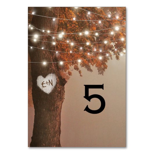 Numéro De Table Mariage Arbre Coeur Automne Rustique (Dos)