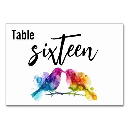 Numéro De Table Mariage arc-en-ciel horizontal Lovebirds (Devant)