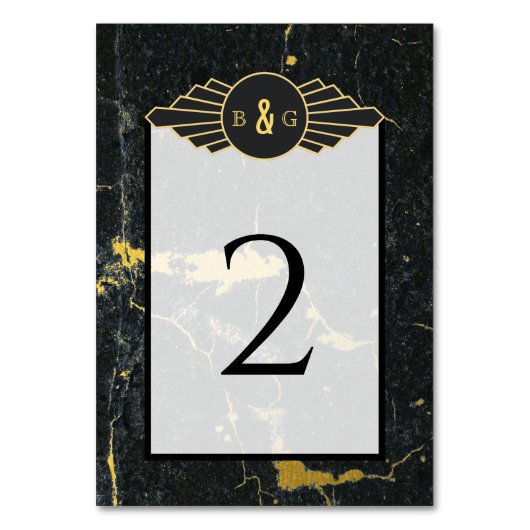 Numéro De Table Mariage Art déco en marbre d'or noir (Par défaut)