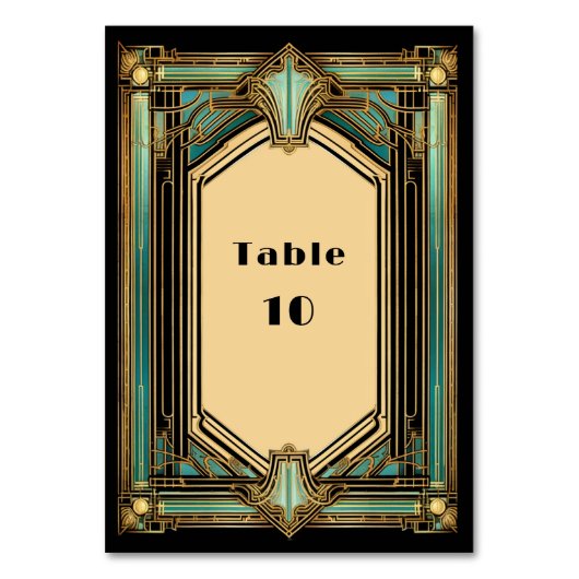 Numéro De Table Mariage Art Déco Or Turquoise Noir (Par défaut)