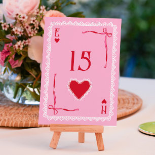 Numéro De Table Mariage As de cœur en dentelle rose Chanceux en am