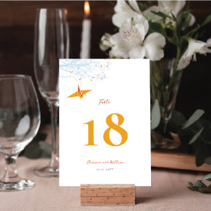 Numéro De Table Mariage asiatique de grue orange Origami