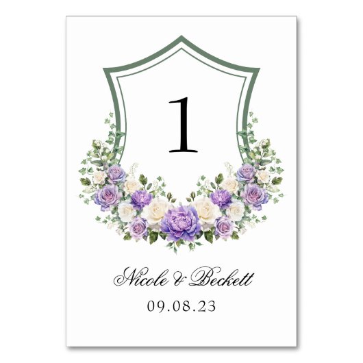 Numéro De Table Mariage au blason floral blanc violet (Par défaut)