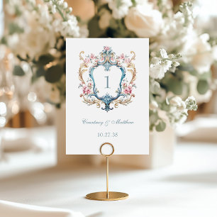 Numéro De Table Mariage au chandelier floral à monogramme vintage